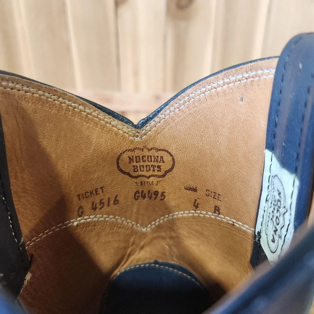 Nocona Roper Western Boots Kids 4 B Blue Leather Round Toe Cowboy